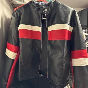 Women's Black Faux Leather Cropped Moto Biker Vintage Racing Comfortable Jackets